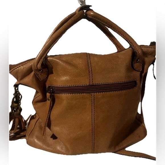 Lucky Brand Genuine Leather Crossbody Bag Women’s Tan Brown with Tassel - Picture 3 of 11